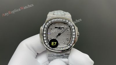 E7 Factory Patek Philippe Nautilus 9015 Movement 40mm Baguette Bezel/Markers Iced out Watch
